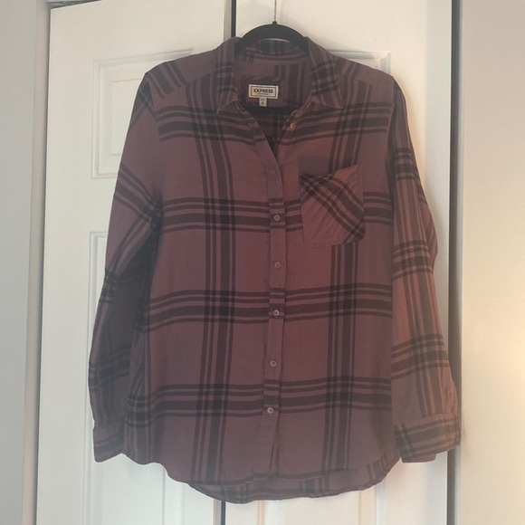 Woman’s Express purple plaid flannel. Size medium. - Picture 1 of 4